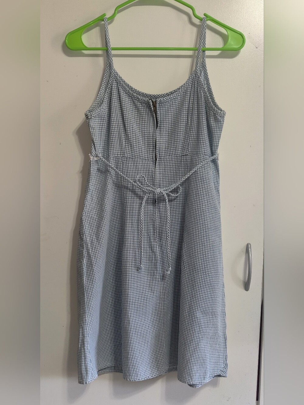 Blue Gingham Spaghetti Strap Sundress with Lace Trim - Picture 2 of 4